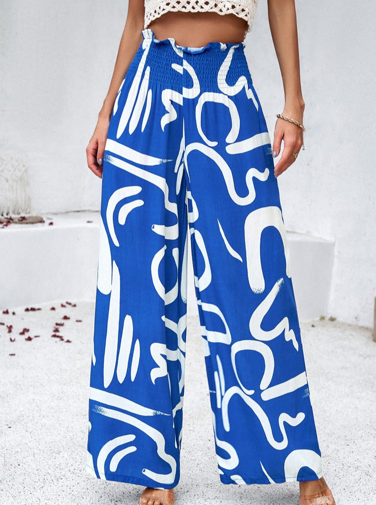 Temperament Blue Printed Loose Trousers