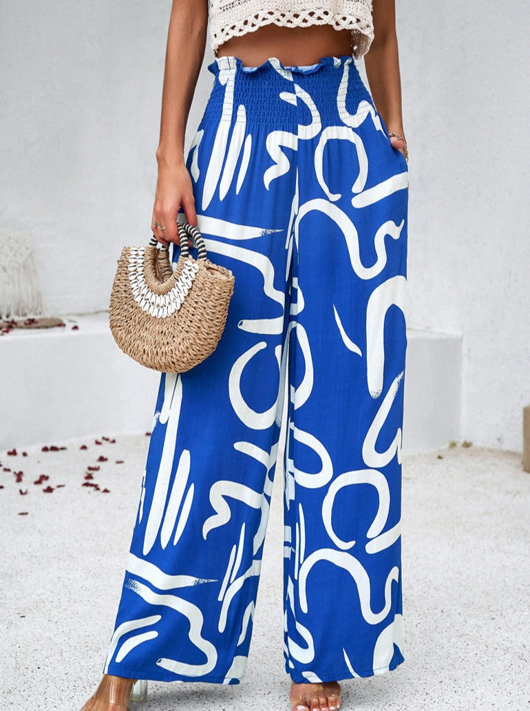 Temperament Blue Printed Loose Trousers