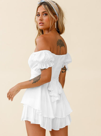 Sexy White Off Shoulder Tie Waist Top and Short Set