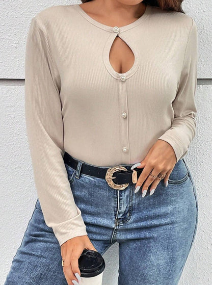 Cross-Border Sexy Hollow Button Winter Top