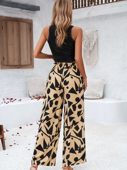 Temperament Beige Printed Loose Trousers