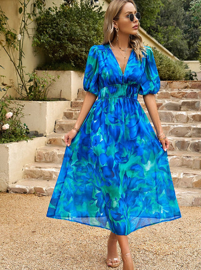 Boho Deep V-Neck Summer Temperament Midi Dress