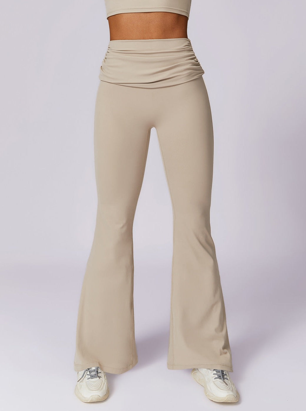 Casual Beige Hip Lifting Wide Leg High Waist Yoga Pants