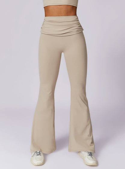 Casual Beige Hip Lifting Wide Leg High Waist Yoga Pants