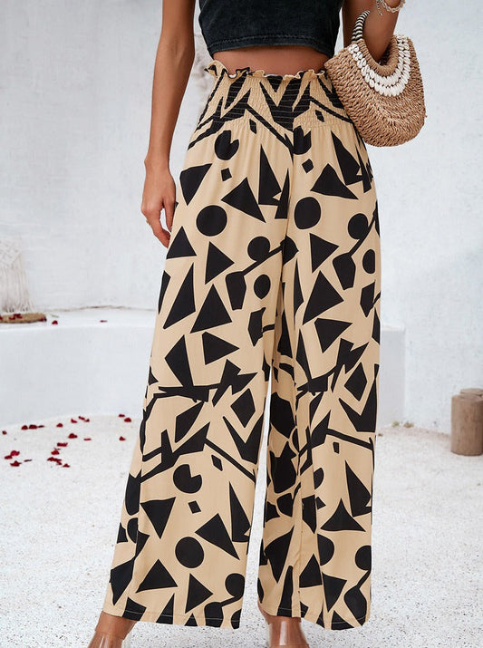 Temperament Beige Printed Loose Trousers