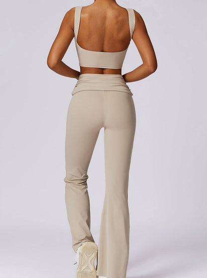 Casual Beige Hip Lifting Wide Leg High Waist Yoga Pants