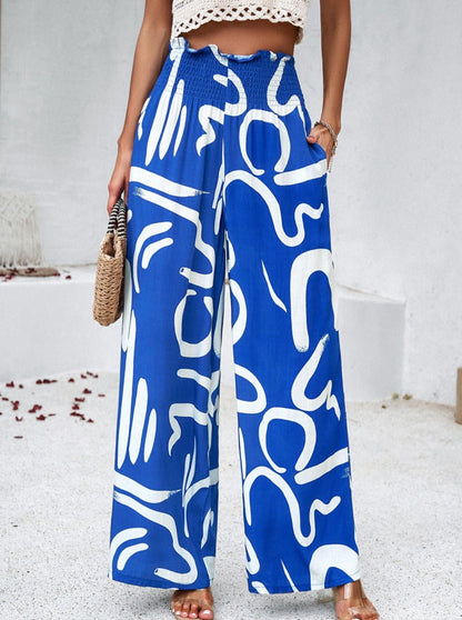 Temperament Blue Printed Loose Trousers