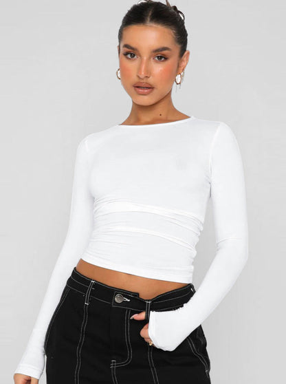 Crew Neck Skinny Long Sleeve Crop Top