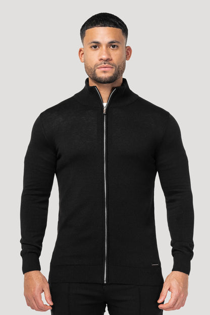 THE SANTONI FULL ZIP SWEATER - ZWART