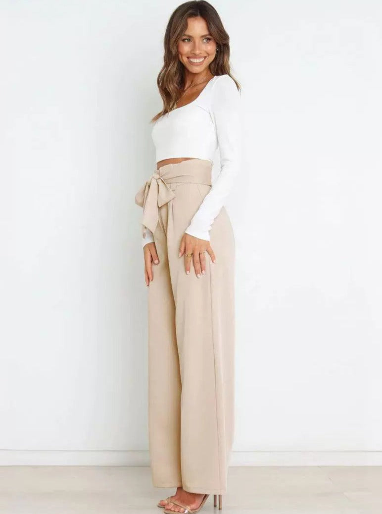 Pleated High Waist Straight Wide Leg Trousers