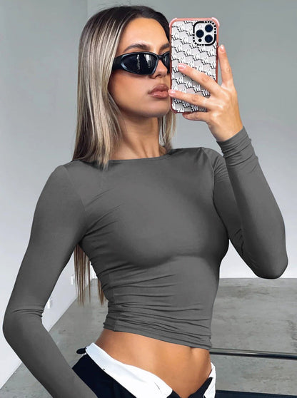 Crew Neck Skinny Long Sleeve Crop Top