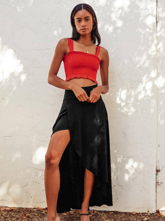 Casual Elastic Asymmetrical Midi Skirt