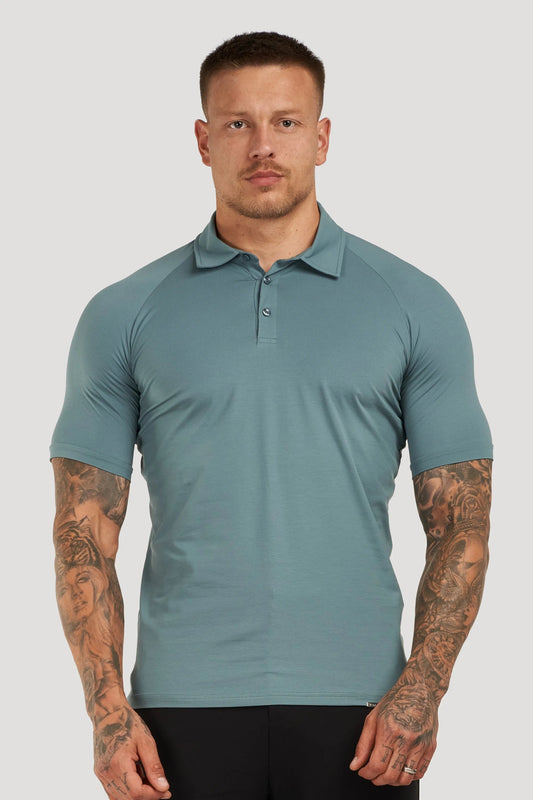 THE MUSCLE BUTTON POLO - MARINE BLUE